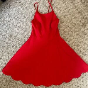 Lulu's Vibrant Red Dress with Scalloped Hem
